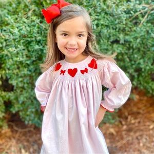 Valentine’s Day smocked toddler dress